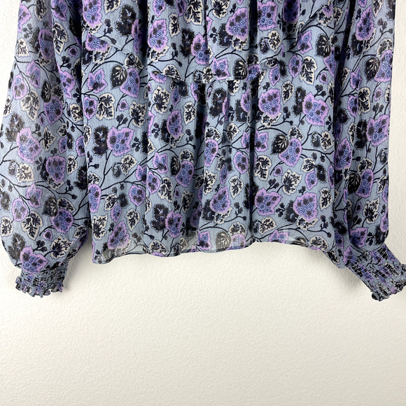 Cinq a Sept Drew Georgette Top Womens Small Floral Smocked Ruffle Romantic - Picture 14 of 16